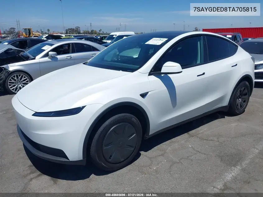 2026 Tesla Model Y Premium Rear-Wheel Drive/Rear-Wheel Drive VIN: 7SAYGDED8TA705815 Lot: 45685696