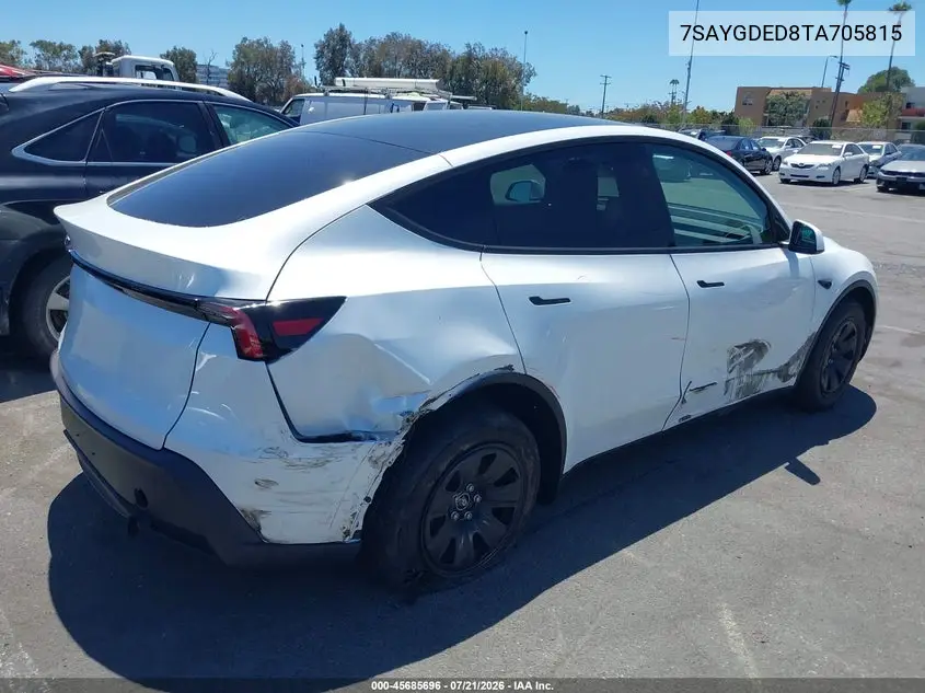 2026 Tesla Model Y Premium Rear-Wheel Drive/Rear-Wheel Drive VIN: 7SAYGDED8TA705815 Lot: 45685696