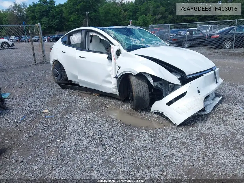2026 Tesla Model Y All-Wheel Drive/Long Range Launch Series/Premium All-Wheel Drive VIN: 7SAYGDEE8TF403016 Lot: 45695768