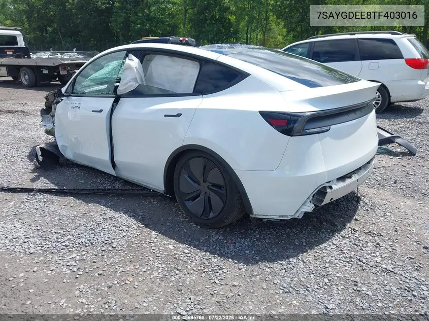 2026 Tesla Model Y All-Wheel Drive/Long Range Launch Series/Premium All-Wheel Drive VIN: 7SAYGDEE8TF403016 Lot: 45695768
