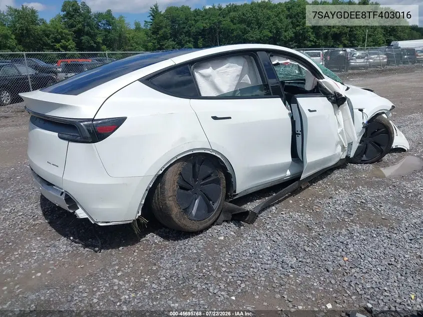 2026 Tesla Model Y All-Wheel Drive/Long Range Launch Series/Premium All-Wheel Drive VIN: 7SAYGDEE8TF403016 Lot: 45695768