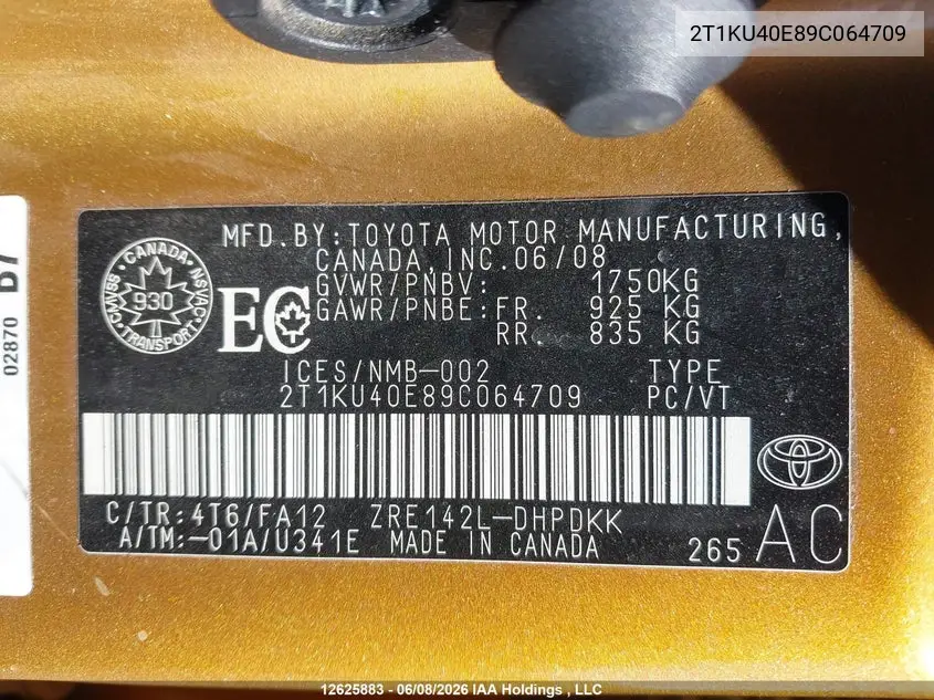 2009 Toyota Corolla Matrix VIN: 2T1KU40E89C064709 Lot: 12625883