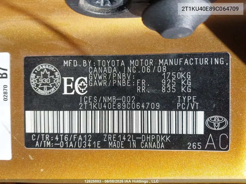 2009 Toyota Corolla Matrix VIN: 2T1KU40E89C064709 Lot: 12625883