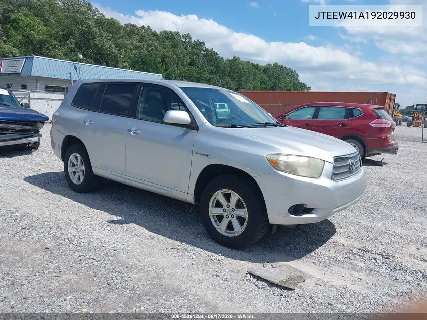 2009 Toyota Highlander Hybrid VIN: JTEEW41A192029930 Lot: 45391284