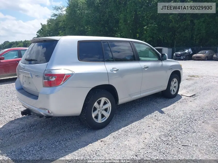 2009 Toyota Highlander Hybrid VIN: JTEEW41A192029930 Lot: 45391284