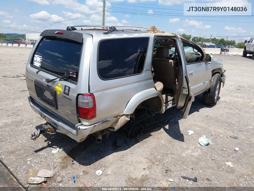 2000 Toyota 4Runner Limited V6 VIN: JT3GN87R9Y0148036 Lot: 45352514