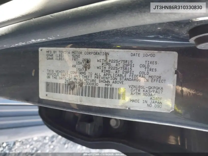JT3HN86R310330830 2001 Toyota 4Runner Sr5 V6