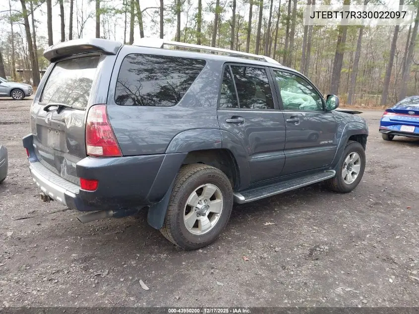 JTEBT17R330022097 2003 Toyota 4Runner Limited V8