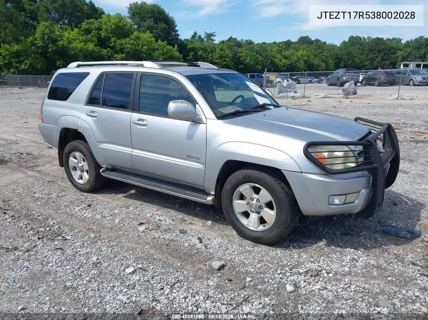 2003 Toyota 4Runner Limited V8 VIN: JTEZT17R538002028 Lot: 45391990
