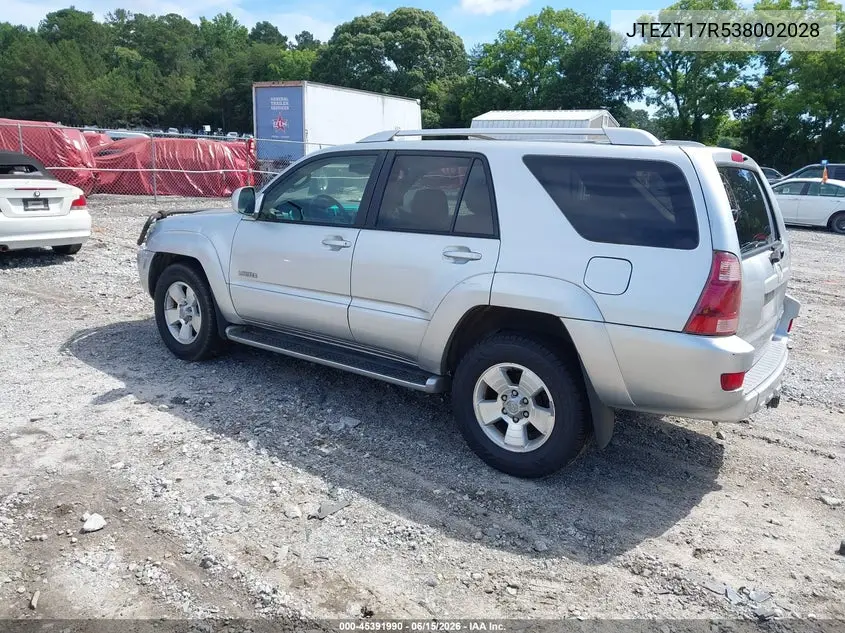 2003 Toyota 4Runner Limited V8 VIN: JTEZT17R538002028 Lot: 45391990