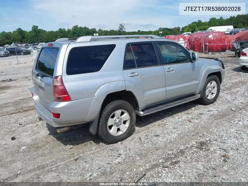 2003 Toyota 4Runner Limited V8 VIN: JTEZT17R538002028 Lot: 45391990