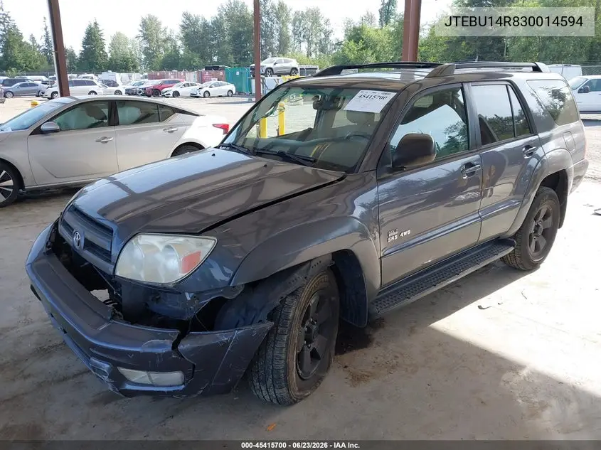 2003 Toyota 4Runner Sr5 V6 VIN: JTEBU14R830014594 Lot: 45415700