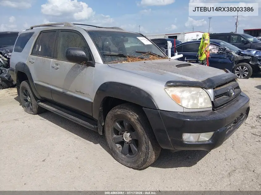 2003 Toyota 4Runner Sr5 Sport V6 VIN: JTEBU14RX38003386 Lot: 45653061