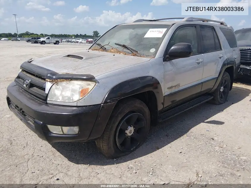 2003 Toyota 4Runner Sr5 Sport V6 VIN: JTEBU14RX38003386 Lot: 45653061