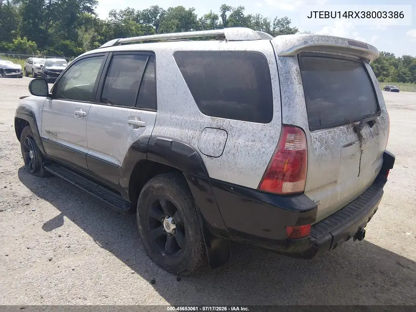 2003 Toyota 4Runner Sr5 Sport V6 VIN: JTEBU14RX38003386 Lot: 45653061
