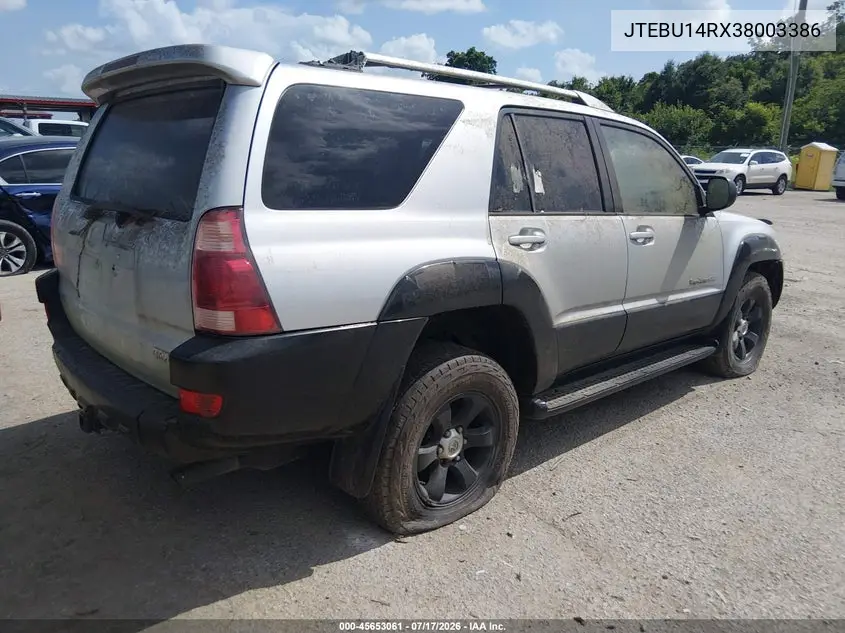2003 Toyota 4Runner Sr5 Sport V6 VIN: JTEBU14RX38003386 Lot: 45653061