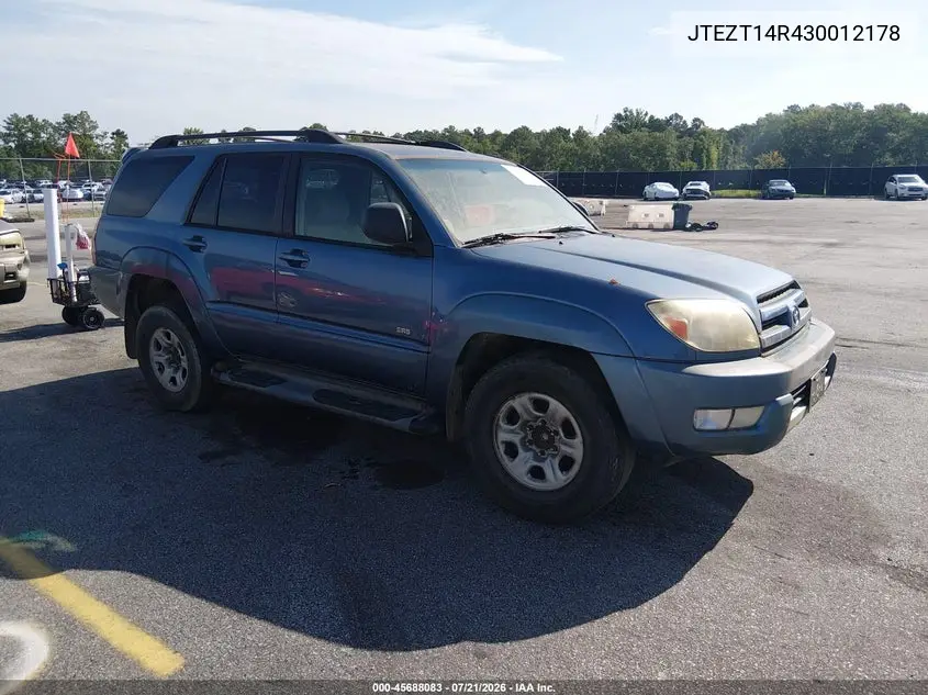 2003 Toyota 4Runner Sr5 V8 VIN: JTEZT14R430012178 Lot: 45688083