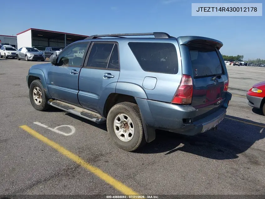 2003 Toyota 4Runner Sr5 V8 VIN: JTEZT14R430012178 Lot: 45688083