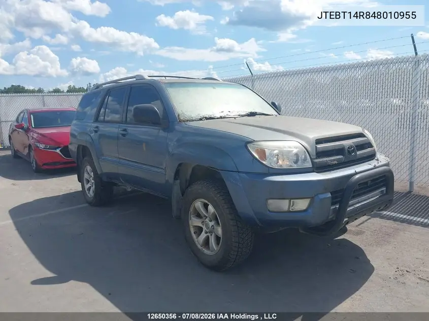 2004 Toyota 4Runner Sr5 V8 VIN: JTEBT14R848010955 Lot: 12650356