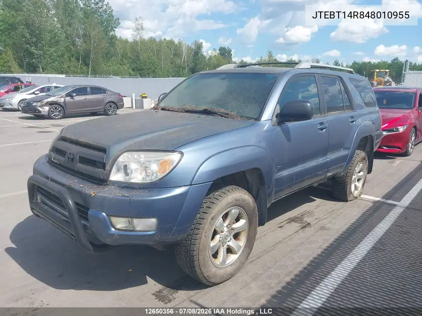 2004 Toyota 4Runner Sr5 V8 VIN: JTEBT14R848010955 Lot: 12650356
