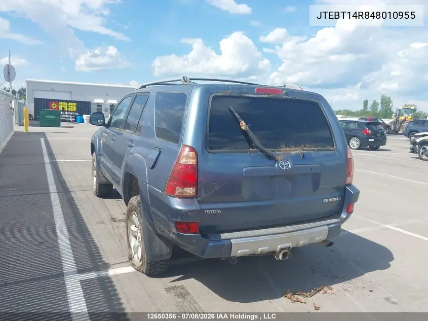 2004 Toyota 4Runner Sr5 V8 VIN: JTEBT14R848010955 Lot: 12650356