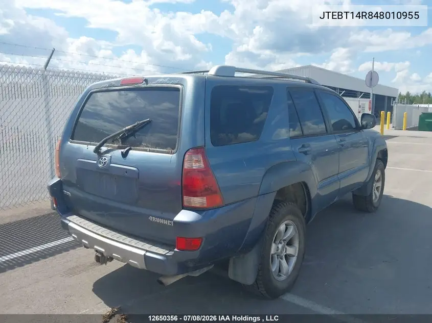 2004 Toyota 4Runner Sr5 V8 VIN: JTEBT14R848010955 Lot: 12650356