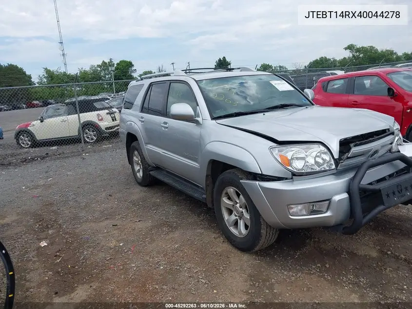 2004 Toyota 4Runner Sr5 Sport V8 VIN: JTEBT14RX40044278 Lot: 45292263
