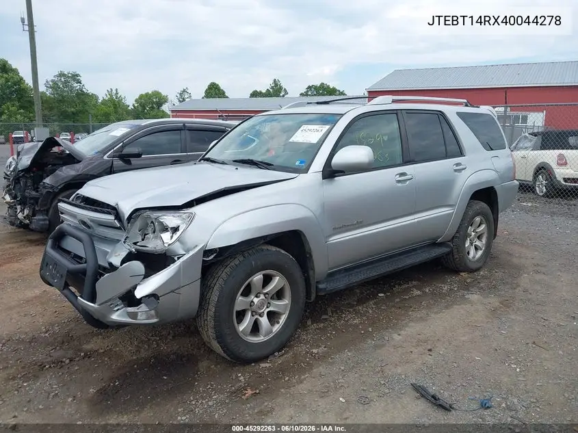 2004 Toyota 4Runner Sr5 Sport V8 VIN: JTEBT14RX40044278 Lot: 45292263