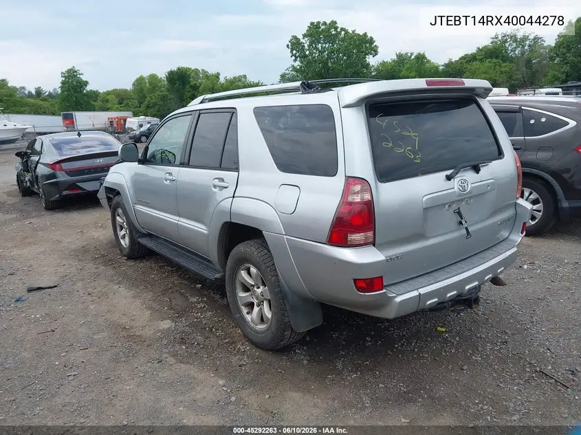 2004 Toyota 4Runner Sr5 Sport V8 VIN: JTEBT14RX40044278 Lot: 45292263