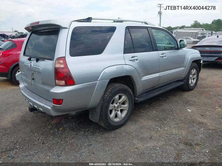 2004 Toyota 4Runner Sr5 Sport V8 VIN: JTEBT14RX40044278 Lot: 45292263