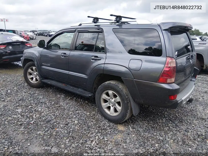 2004 Toyota 4Runner Sr5 Sport V6 VIN: JTEBU14R848022732 Lot: 45313402
