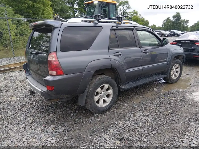2004 Toyota 4Runner Sr5 Sport V6 VIN: JTEBU14R848022732 Lot: 45313402