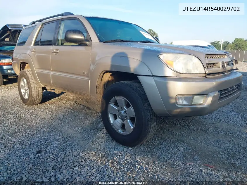 2004 Toyota 4Runner Sr5 V6 VIN: JTEZU14R540029702 Lot: 45548242