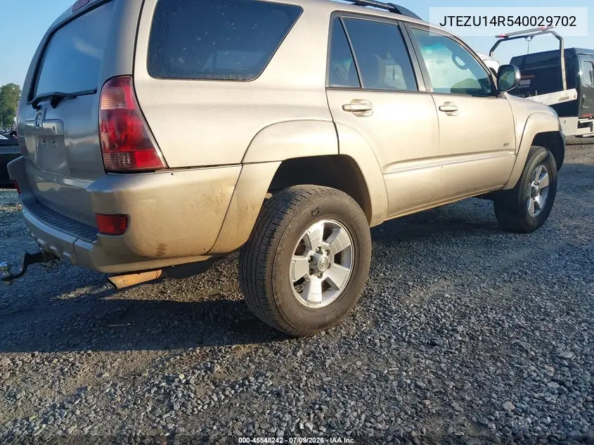 2004 Toyota 4Runner Sr5 V6 VIN: JTEZU14R540029702 Lot: 45548242