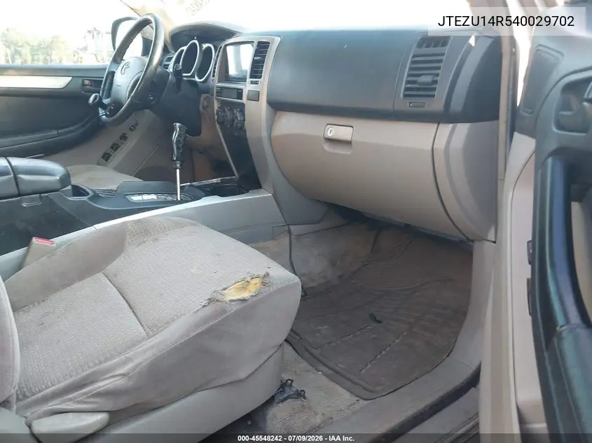 2004 Toyota 4Runner Sr5 V6 VIN: JTEZU14R540029702 Lot: 45548242