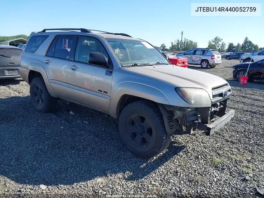 2004 Toyota 4Runner Sr5 V6 VIN: JTEBU14R440052759 Lot: 45603743