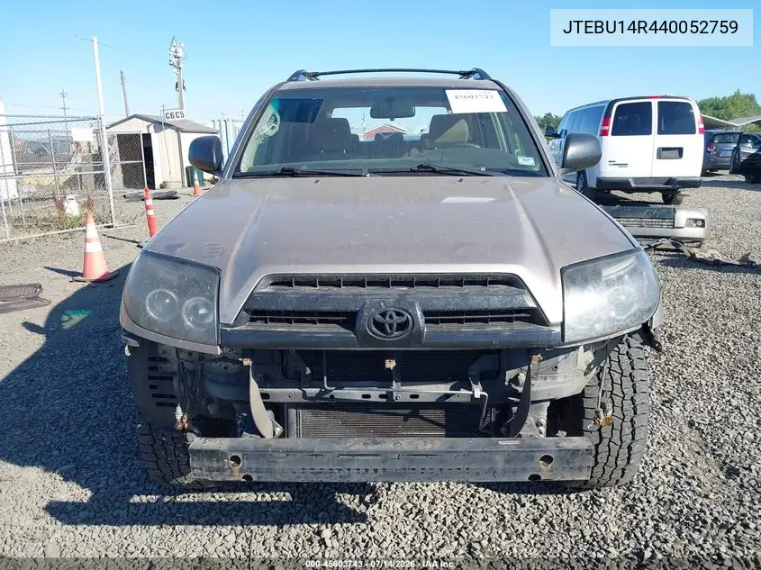 2004 Toyota 4Runner Sr5 V6 VIN: JTEBU14R440052759 Lot: 45603743