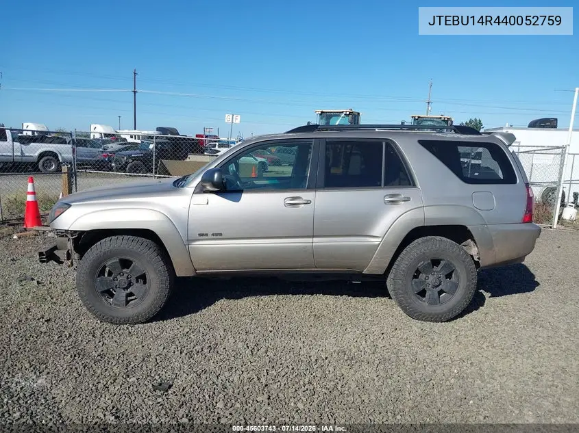 2004 Toyota 4Runner Sr5 V6 VIN: JTEBU14R440052759 Lot: 45603743