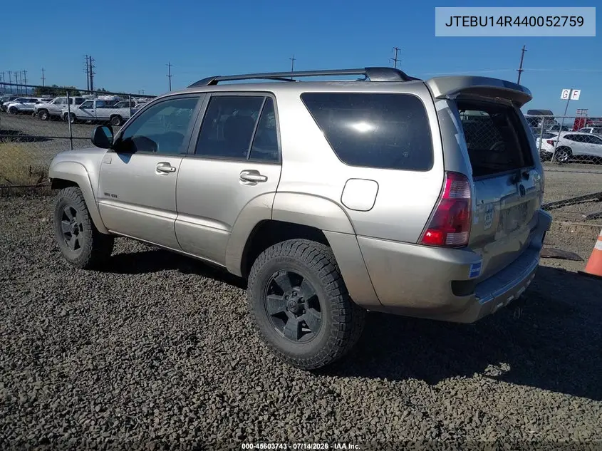 2004 Toyota 4Runner Sr5 V6 VIN: JTEBU14R440052759 Lot: 45603743