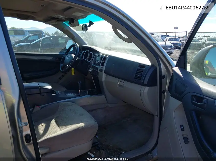 2004 Toyota 4Runner Sr5 V6 VIN: JTEBU14R440052759 Lot: 45603743