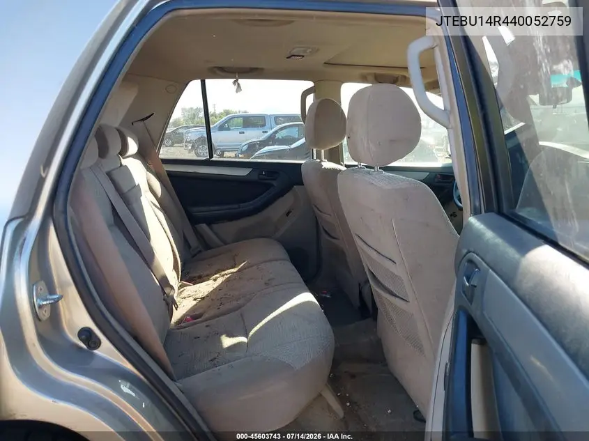 2004 Toyota 4Runner Sr5 V6 VIN: JTEBU14R440052759 Lot: 45603743
