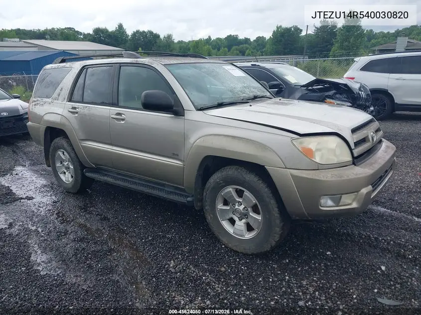 2004 Toyota 4Runner Sr5 V6 VIN: JTEZU14R540030820 Lot: 45624050