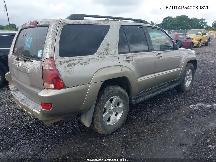 2004 Toyota 4Runner Sr5 V6 VIN: JTEZU14R540030820 Lot: 45624050