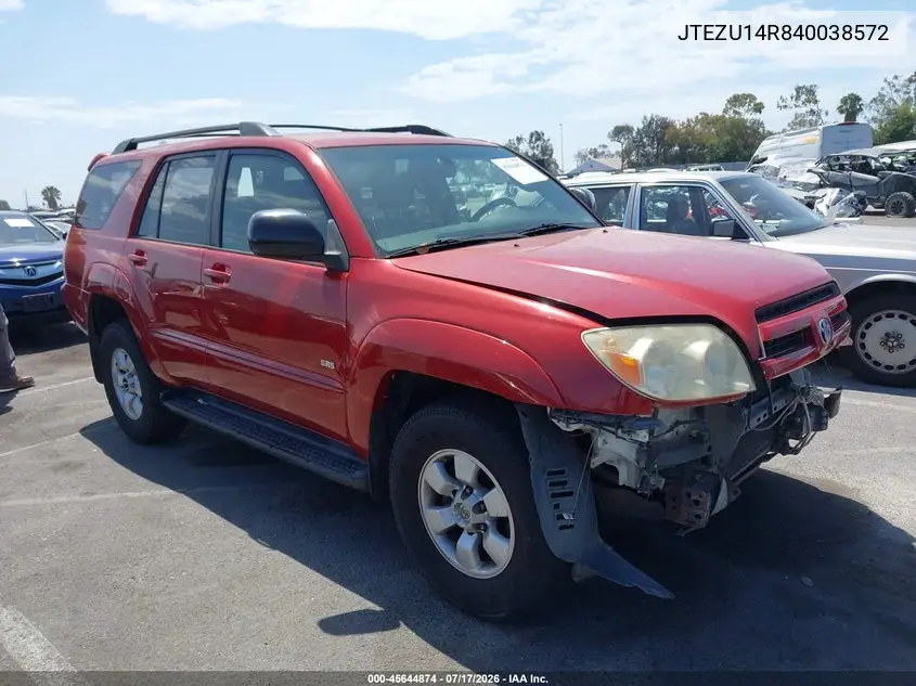 2004 Toyota 4Runner Sr5 V6 VIN: JTEZU14R840038572 Lot: 45644874