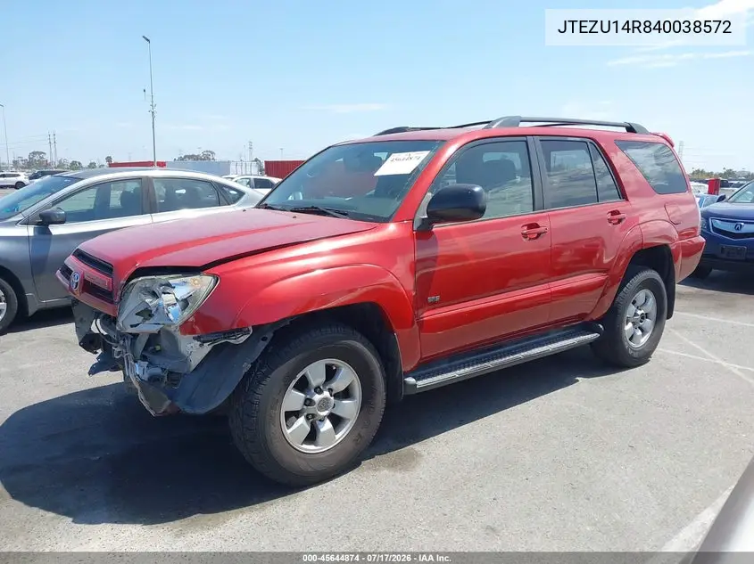 2004 Toyota 4Runner Sr5 V6 VIN: JTEZU14R840038572 Lot: 45644874