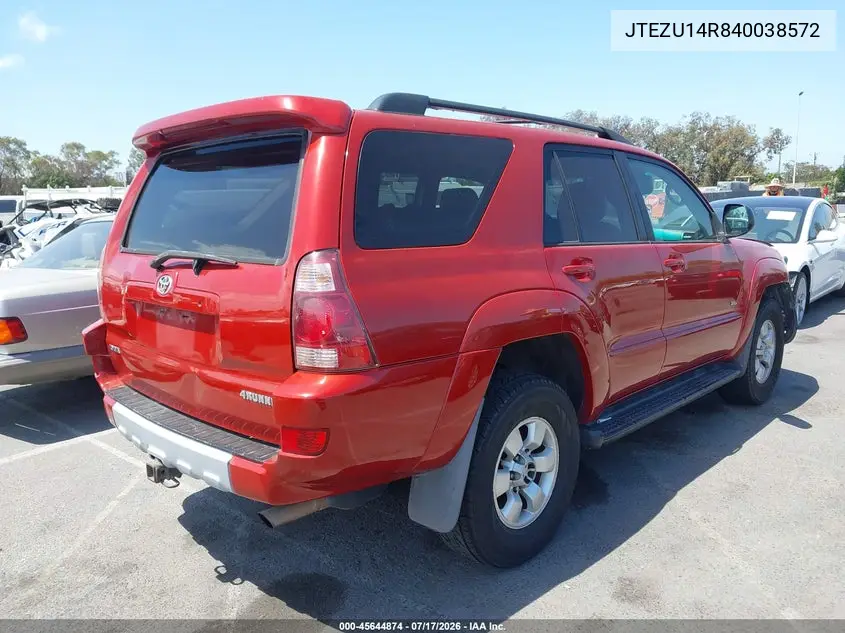 2004 Toyota 4Runner Sr5 V6 VIN: JTEZU14R840038572 Lot: 45644874