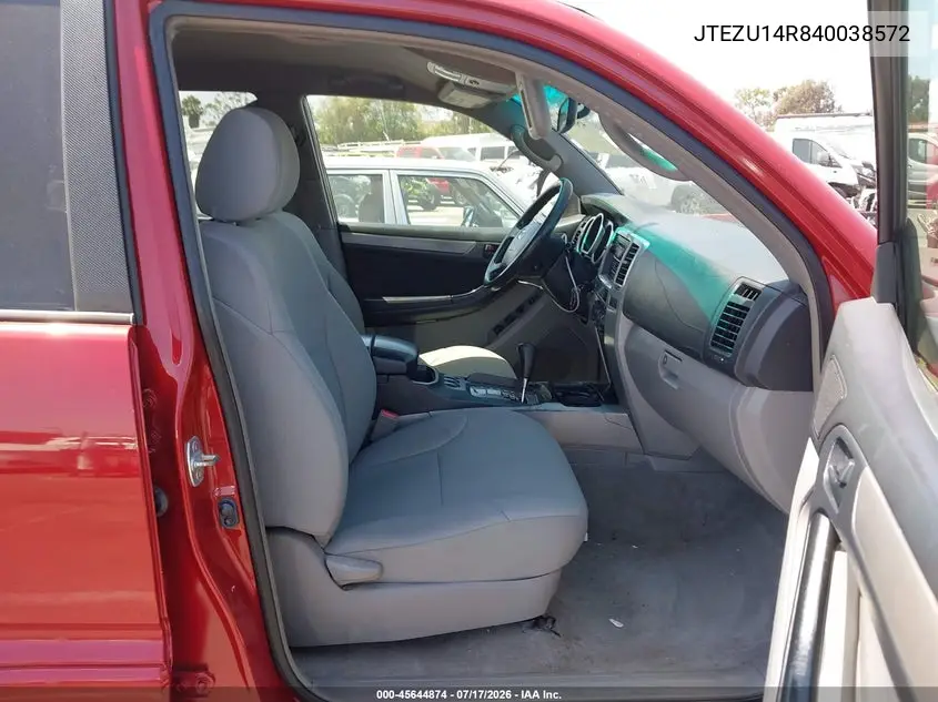 2004 Toyota 4Runner Sr5 V6 VIN: JTEZU14R840038572 Lot: 45644874