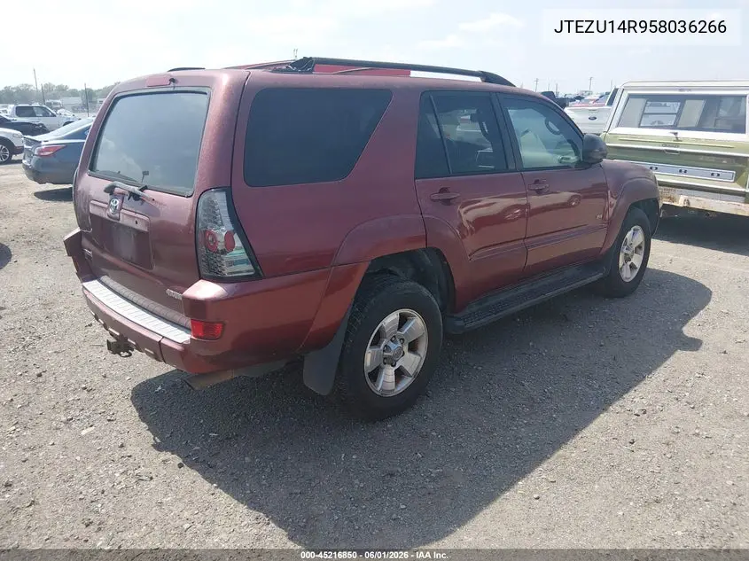 2005 Toyota 4Runner Sr5 V6 VIN: JTEZU14R958036266 Lot: 45216850