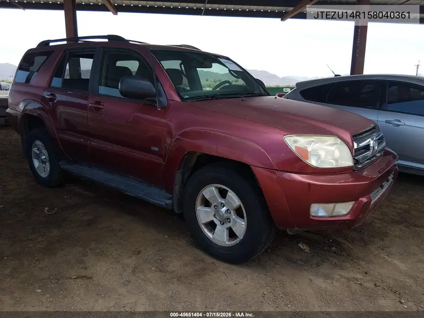2005 Toyota 4Runner Sr5 V6 VIN: JTEZU14R158040361 Lot: 45651404