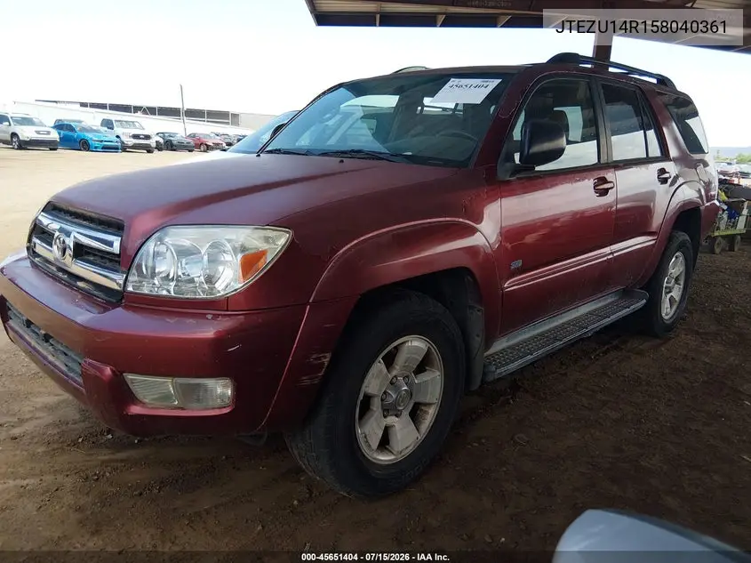 2005 Toyota 4Runner Sr5 V6 VIN: JTEZU14R158040361 Lot: 45651404